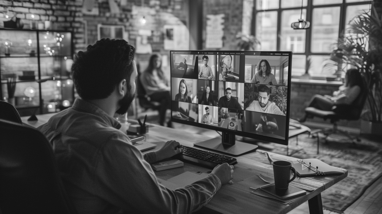 A distributed team meeting over video